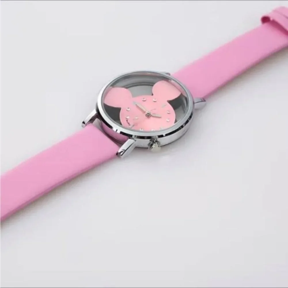 Minnie Mouse Watch Clear Face Quartz Adjustable Band Barbie Pink One Size